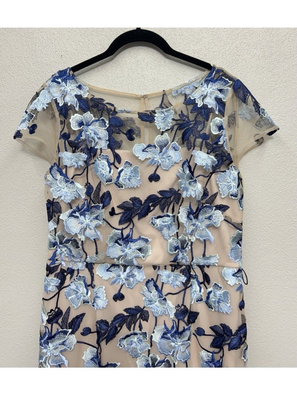 Adrianna Papell Midi Dress Size 12 Blue Floral Embroidered Cocktail Short Sleeve - Picture 15 of 16